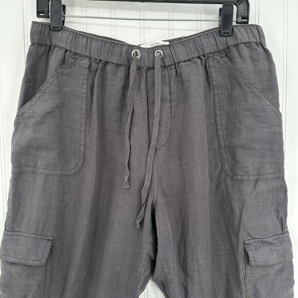 Nicole Miller Pants Womens Large Linen Cargo Jogger Gray Pull On Coastal Beach - Picture 3 of 14